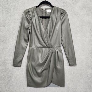 Saylor Dress Womens Small Gray Veronicka‎ Faux Leather Mini Cocktail Party
